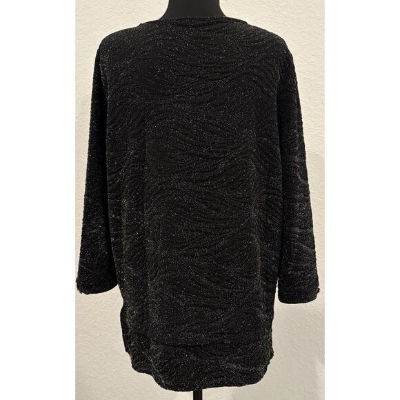 Chico’s Black and Silver Glittery Stretchy Blouse 3/4 Sleeves Size 3 (XL) - Picture 3 of 5